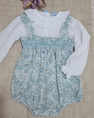 A Conjunto niña pelele flores + blusa R450100 azulón
