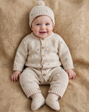 A Pelele + gorro y patucos punto Bodoques R091416 beig