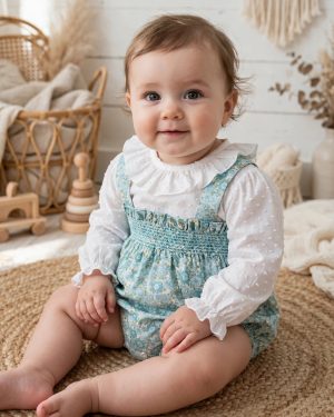 A Conjunto niña pelele flores + blusa R450100 azulón