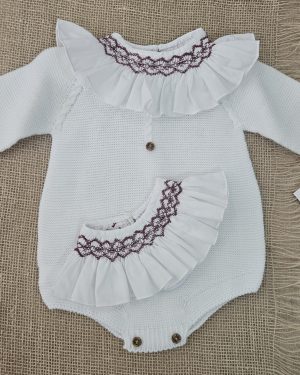 cuello punto smock burdeos para bebé