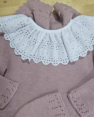 cuello volante tira bordada blanco