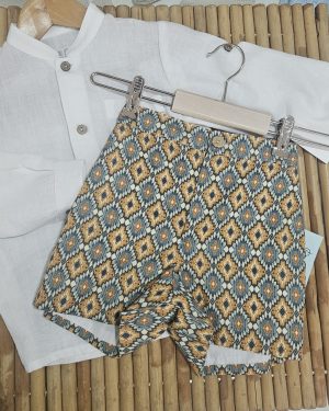 A Pantalón corto niño estampado étnico mostaza azul R410144