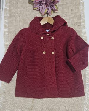 Abrigo con capota bebe unisex color cereza Sardon
