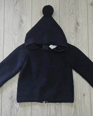 Canguro punto bobo niño con capucha borlón azul marino